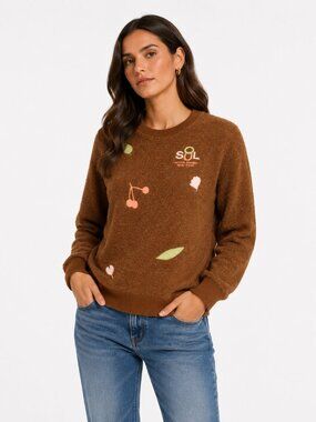 MALOJA BROWN PASTEL EMBROIDERY TEDDY FLEECE SWEATER STYLE 32439 - S